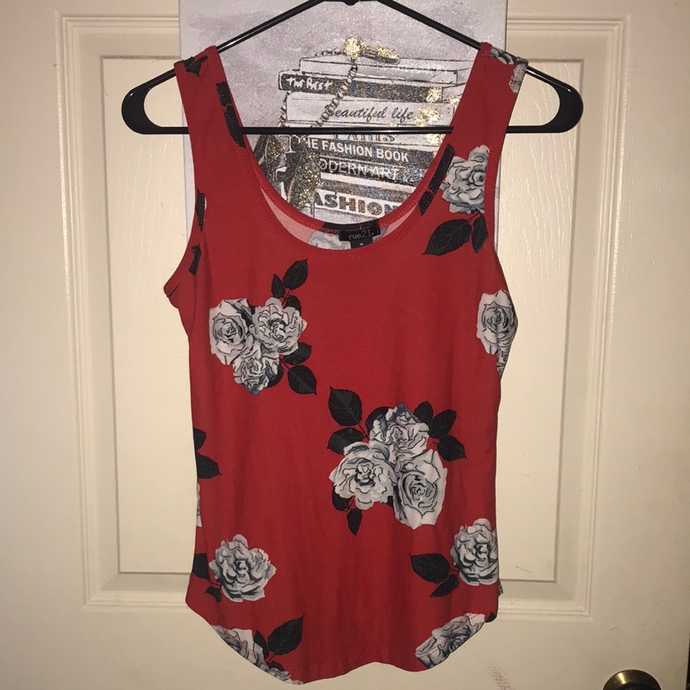 Rue 21 Size Medium Red tank with Black & White Roses